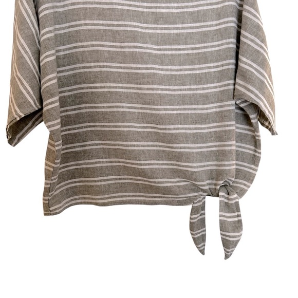 Beach Lunch Lounge linen blend boxy striped top with side tie grey white Medium - Picture 3 of 10